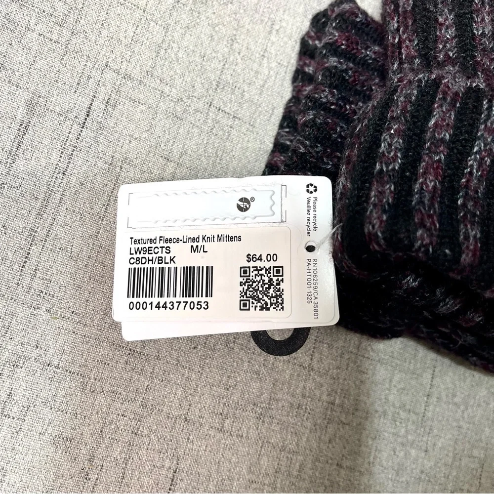 Lululemon Textured Fleece Lined Knit Mittens Merino Wool Cashmere Blend Nwt